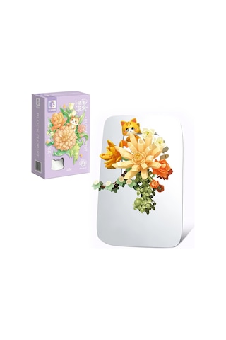 Sembo Block Orange Flower Stream Dekoratif Çiçekler 200 Parça Yapı Blokları  İle Uyumlu 611086