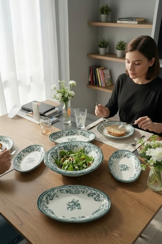 Akayev Porselen Vintage Green 5 Parça Salata Kayık Servis Takımı Green