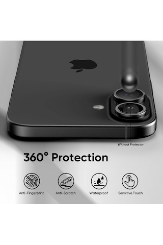 Apple Uyumlu iPhone 16 / 16 Plus Kamera Lens Koruyucu Siyah