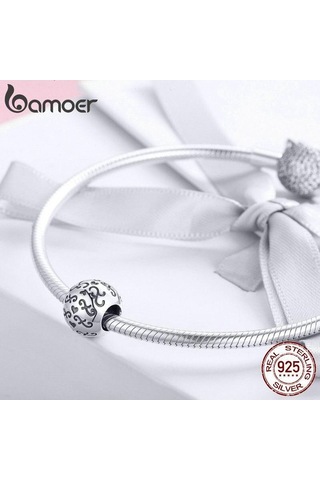 Novahub Bamoer 925 Ayar Gümüş Aşk Ve Güzel Hayat Charm Yuvarlak Boncuk Fit Bilezik Dıy, Sevgi Ve Mutluluğu Taşıyın Gümüş