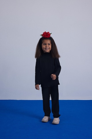 Luess Kız Çocuk Yumuşak Dokulu Balıkçı Yaka Bluz Tayt Takım-Siyah