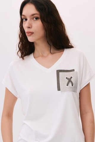 Daido Kadın V Yaka Düşük Kollu Penye T-shirt 6226 Ekru