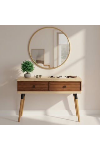 Mobenta Stria Entry: Modern Masif Dresuar 2 Çekmeceli Antre Konsolu - 120x31 Bz-bk Krem-bakır