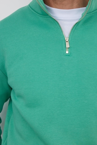 Tudors Unisex Relax Fit Rahat Kesim Pamuklu İçi Polarlı Yarım Fermuarlı Yeşil Dik Yaka Sweatshirt-35175 Yeşil