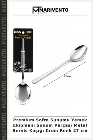 Premium Sofra Sunumu Yemek Ekipmanı Sunum Parçası Metal Servis Kaşığı Krom Renk 27 Cm