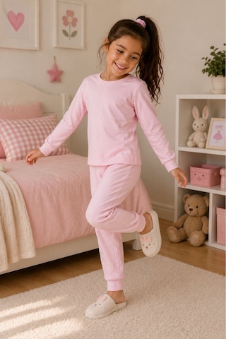 Zuzunga Soft Pink %100 Pamuk Basic Kız Çocuk Pijama Takımı Pembe