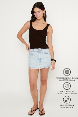 Ac&co / Altınyıldız Classics Kadın Kahverengı Pamuklu Kaşkorse Yumuşak Dokulu Slim Fit Dar Kesim Bisiklet Yaka Esnek Body Kahverengi