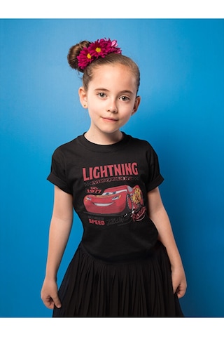 Sevbano Unisex Lightning Mcqueen Baskılı Arabalar Şimşek Çizgi Film Çocuk Siyah