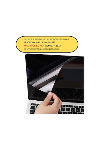 Ekran Koruyucu Apple Uyumlu MacBook Air M2-m3 15 İnç Parlak Anti Scratch Touchıd'li Air A2941 A3114 İle