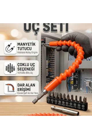 300 Mm Esnek Şaftlı Bits Uç Seti Dar Alanlar İçin Manyetik Adaptörlü