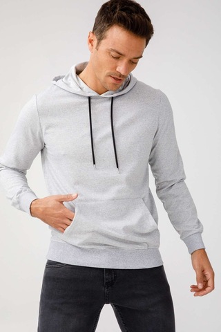 Igs İgs Erkek A.gri Modernfıt / Ekstra Dar Kalıp Kapşonlu Fermuarsız Sweatshirt Açık Gri