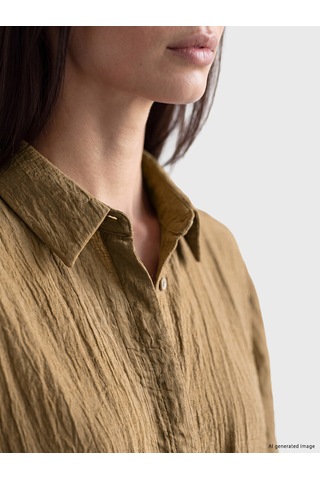 Lcwaıkıkı Classic Kahverengi Oversize Armürlü Kadın Gömlek