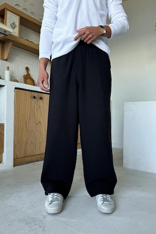 Flaw Bel Lastikli Keten Baggy Pantolon Siyah Siyah