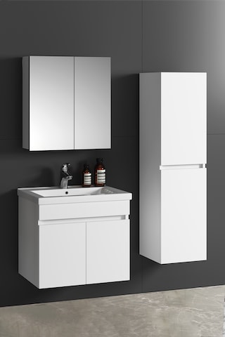 Çiğdem 65+35 Cm Beyaz Mdf Lavabolu Asma Banyo Dolabı Takımı Beyaz