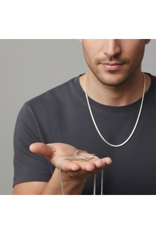925 Ayar Gümüş Spiga 60 Zincir Kolye 3.2 Mm Kalınlık, Minimalist Erkek Tasarım, Hediye Kutulu Gümüş
