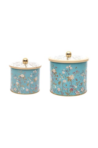 Flora Desenli Metal Saklama Kabı Seti - 2'li Set 1,7 Lt - 3,5 Lt Desenli