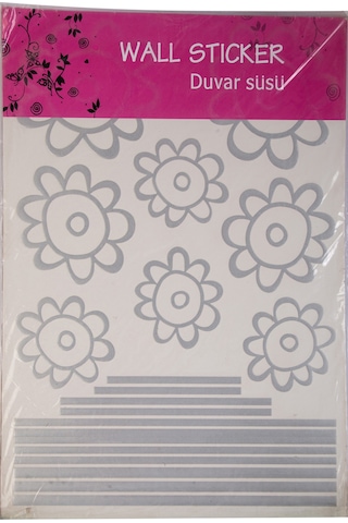 Sıa Duvar Süsü Sticker Gri Papatyalı Şeffaf Filmli Pvc