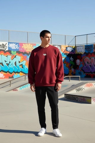 Benerly Erkek Bisiklet Yaka Standart Kol Oversize Fit Sweatshirt Fonksiyo Bordo