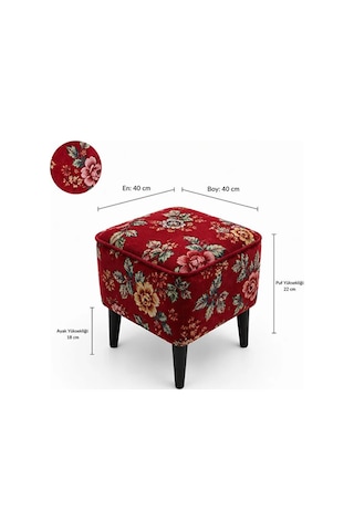 Coart Home Puf - Ayak Uzatma Koltuğu, Ahşap Ayak, Kırmızı, 40x40 Cm, Kare Diğer