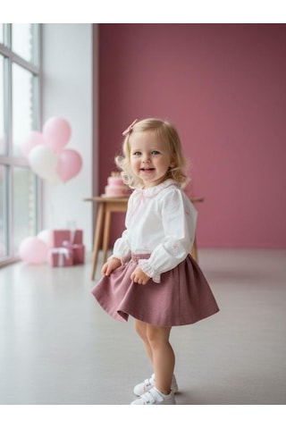 Zekids Kız Bebek Dokulu Kumaş Cepli Kloş Etek-16543 GÜL KURUSU