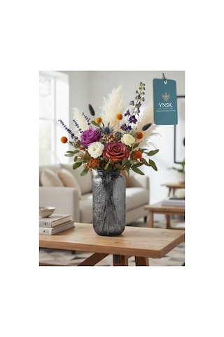 Chacha Home Luxury Petra İthal Cam Vazo 26 Cm Gri