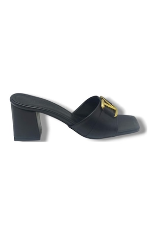 Ceylan Shoes 225-26 Cilt V Tokalı Kalın Topuk Kadın Terlik Siyah