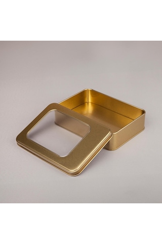 Pencereli Gold Metal Kutu 19x13,5x4,5 Cm
