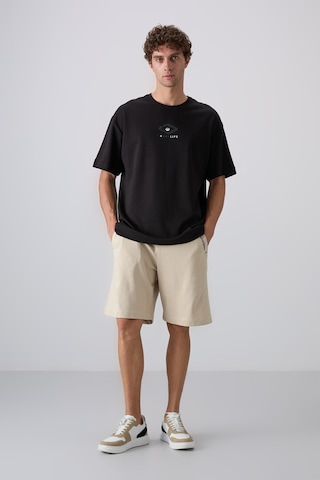 Tommy Life Siyah Pamuklu Kalın Yumuşak Dokulu Oversize Fit Baskılı Erkek T-shirt - 88325 Siyah