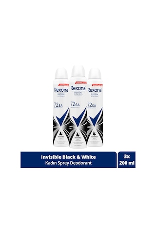 Rexona Invisible Black & White 72 Saat Kadın Sprey Dodrant 3 x 200 ML