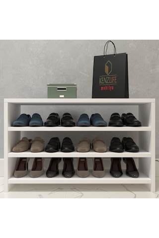 Kenzlife Kapaklı Ayakkabılık Bosnevi Mat Beyaz Suntalam 050 080 30 Oniki Çift Ayakkabı Kapasitesi Arkalıksız Beyaz