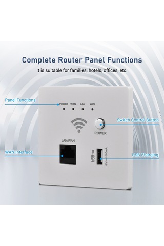 Vkemall Duvar Gömülü 300m Wifi Ap Router, Usb Şarj Cihazı, Alüminyum+abs, Bej Renk