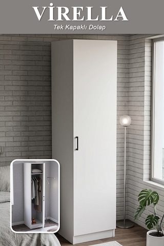 Virella Gardrop Askılı Elbise Dolabı Raflı Elbise Dolabı Beyaz