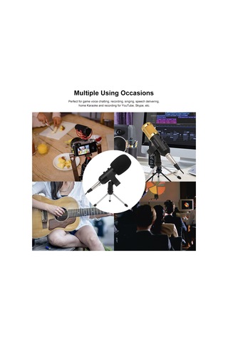 Teltree Usb Mikrofon, Yüksek Hassasiyetli Kalp Şekilli Ses Toplama, Düşük Gürültü, Taşınabilir Tripodlu, Siyah