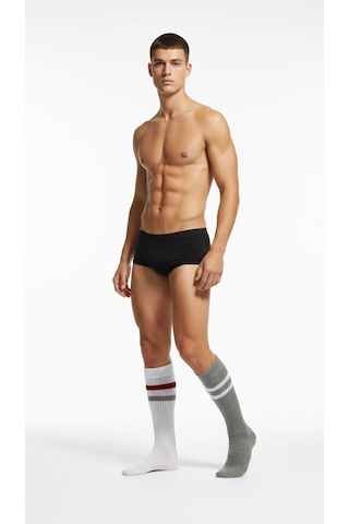 Erkek Spor Çorap 2 Li Set Pamuklu, Nefes Alan, Esnek Çizgili Model Gri Beyaz