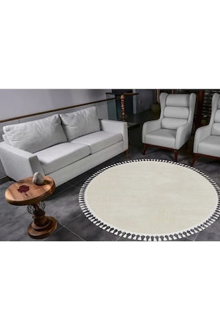 Valeryhome Vl Comfort Düz Saçaklı Peluş Düz Yolluk Ekru Ekru