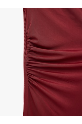 Koton Slim Fit İnce Askılı Tek Omuz Asimetrik Kesim Fularlı Tül Midi Elbise Mor 7wak80074uk