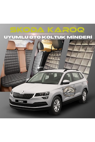 Skoda Karoq Antrasit Tay Tüyü Cepli & Terletmez Sırtlı Oto Koltuk Minder Seti - Koruma Kılıfı Ön & Arka Set