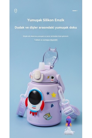 Novahub Yalıtımlı Su Roket Pipet Paslanmaz Ördek Öğrenci Mor Mor Karikatür Kapasiteli Gagası Çocuk Çelik Büyük Bardağı 316 Nh Mor