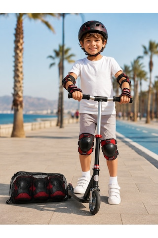 Kaykay Paten Scooter Bisiklet Koruyucu Ekipman Seti Darbe Emici Koruma - Lisinya Kırmızı