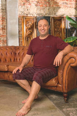 Aydoğan Erkek Dinç Büyük Beden Koton Bordo Bermuda Pijama Takımı 0083 Bordo