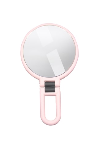 Moveevo 10x Büyüteçli El Aynası Katlanır Saplı Çift Taraflı Taşınabilir Seyahat Büyüteçli El Aynası Kaideli Makyaj Aynası Pembe