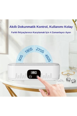Ultrasonik Temizleme Cihazı 400ml Makyaj Fırçası, Gözlük, Takı & Saat Temizleyici Dijital Zaman Ayarlı Derin Temizlik