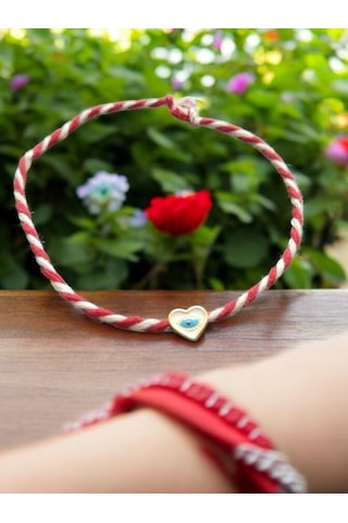 Marteniçka Kalpli Nazar Boncuk Göz Şans Bileklik Seti 2 Adet Gold