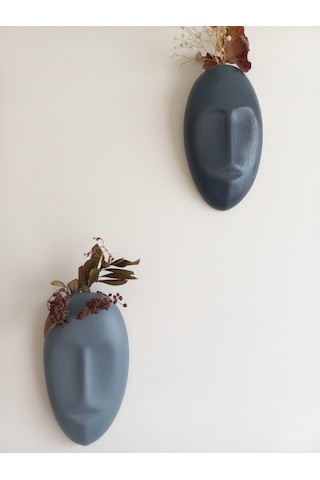 Dekoratif 2'li Yüz Duvar Vazosu, Duvar Süsü ,heykel Aksesuar Antrasit Gri