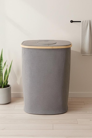 Digithome Bambu Kirli Çamaşır Sepeti Kapaklı Banyo Düzenleyici Sepet 37x23,5 Cm Kahverengi