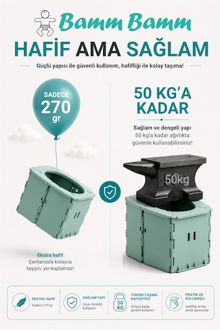 Bamm Bamm Katlanabilir Çocuk Tuvaleti, Portatif Lazımlık Taşıma Çantalı Yeşil