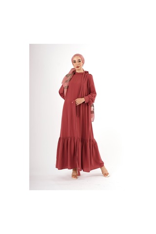 İpek Krep Elbise Kiremit