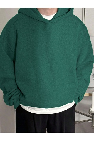 Genius Store Erkek Kapüşonlu Oversıze Sweatshırt 3 İplik Şardonlu Sweatshirt Nefti