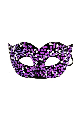 Mor Renk Arkadan Lastikli Pul Payet İşlemeli Balo After Parti Maskesi