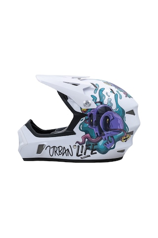 Raptor Gravıty Varsity Chaos Full Face Freeride Bisiklet Motosiklet Kaskı Xlarge Beden Beyaz Mor